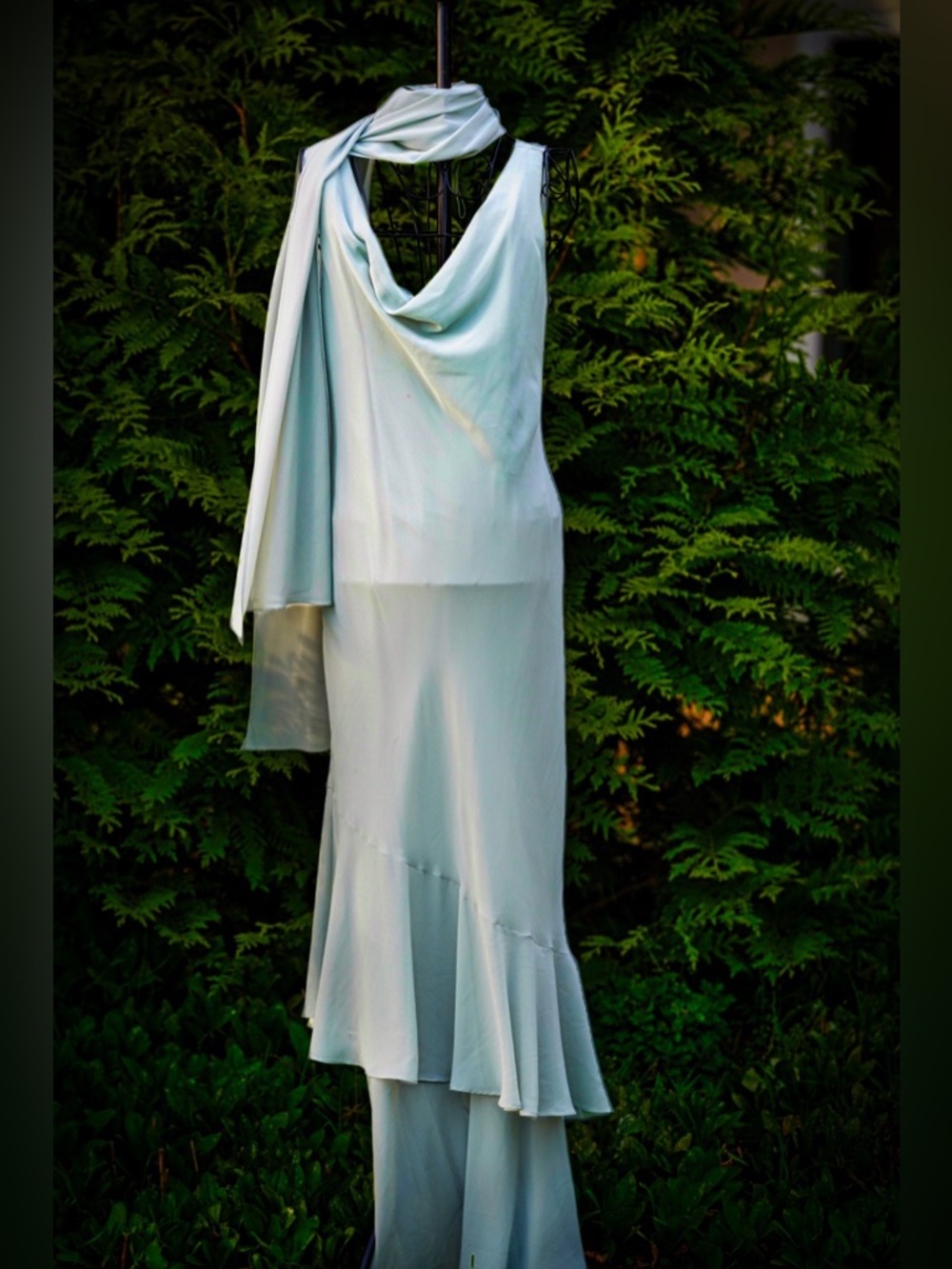 VTG Chadwick's Sage Green Chiffon Maxi Dress & Shawl Set - Size 10 - Picture 12 of 16